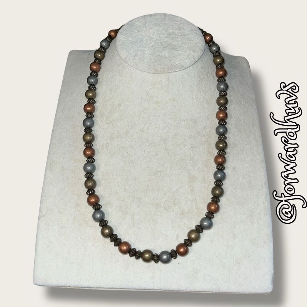 Handcrafted Metallic Bead Necklace – 22”